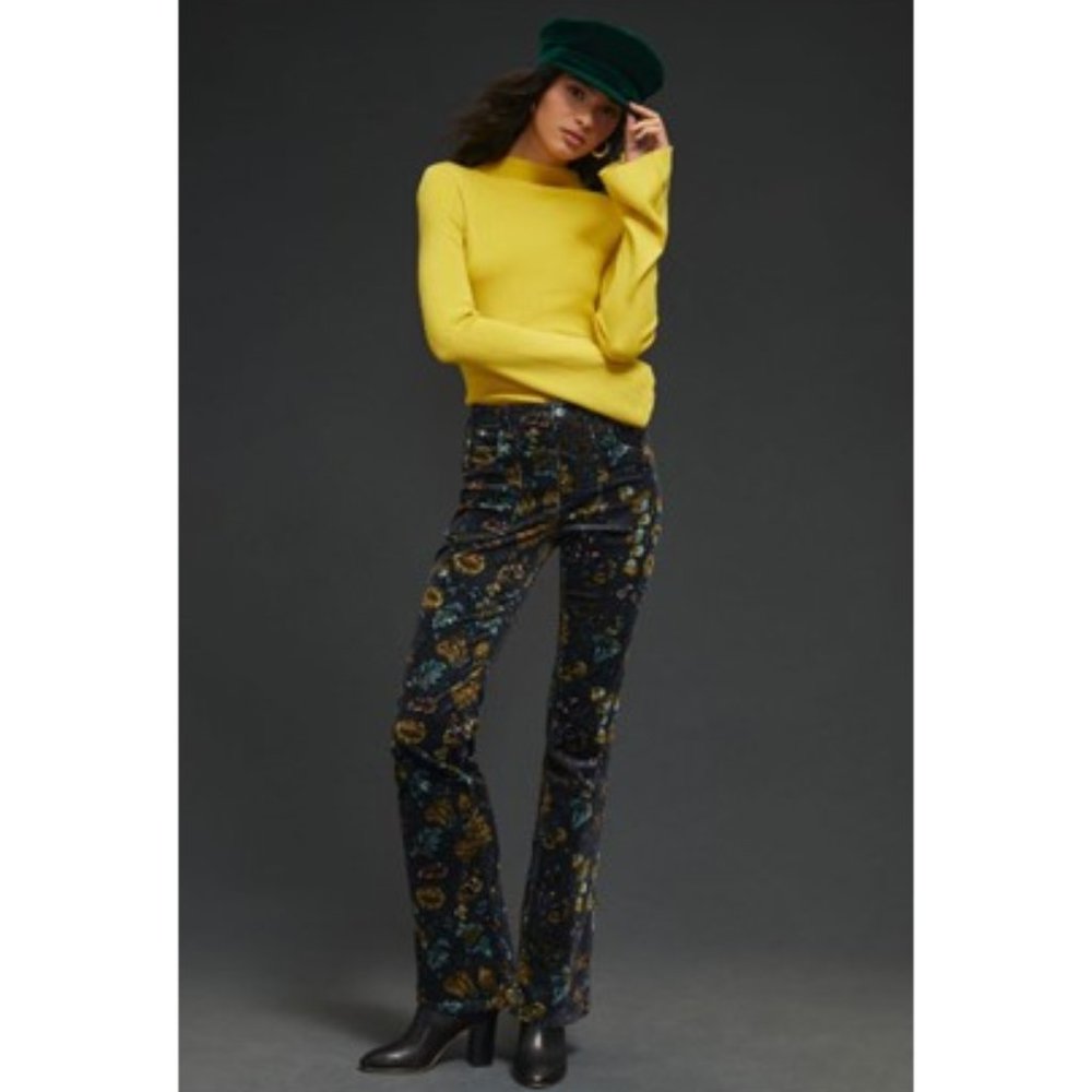 Women's Floral Velvet Bootcut Pants - Navy Multi